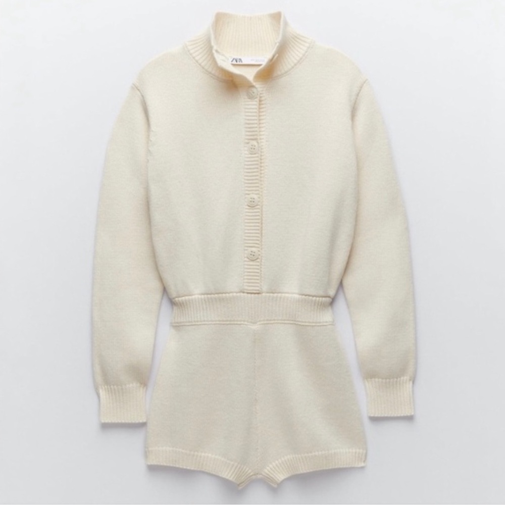 Zara Limited Edition Ecru Knit Jumpsuit L
